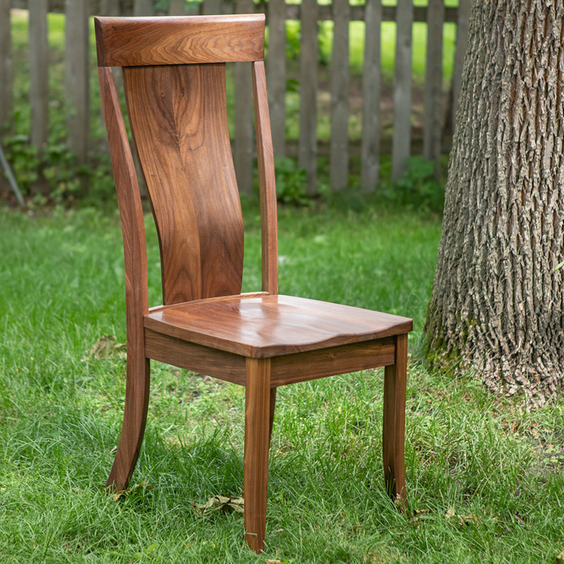 Walnut Single Panel Curved Side Chair