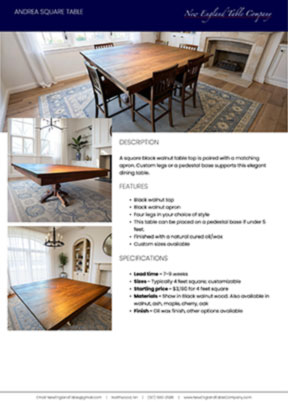 download the tear sheet for our Andrea Square Table tear sheet