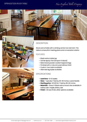 download the tear sheet for our Springsteen River Table tear sheet