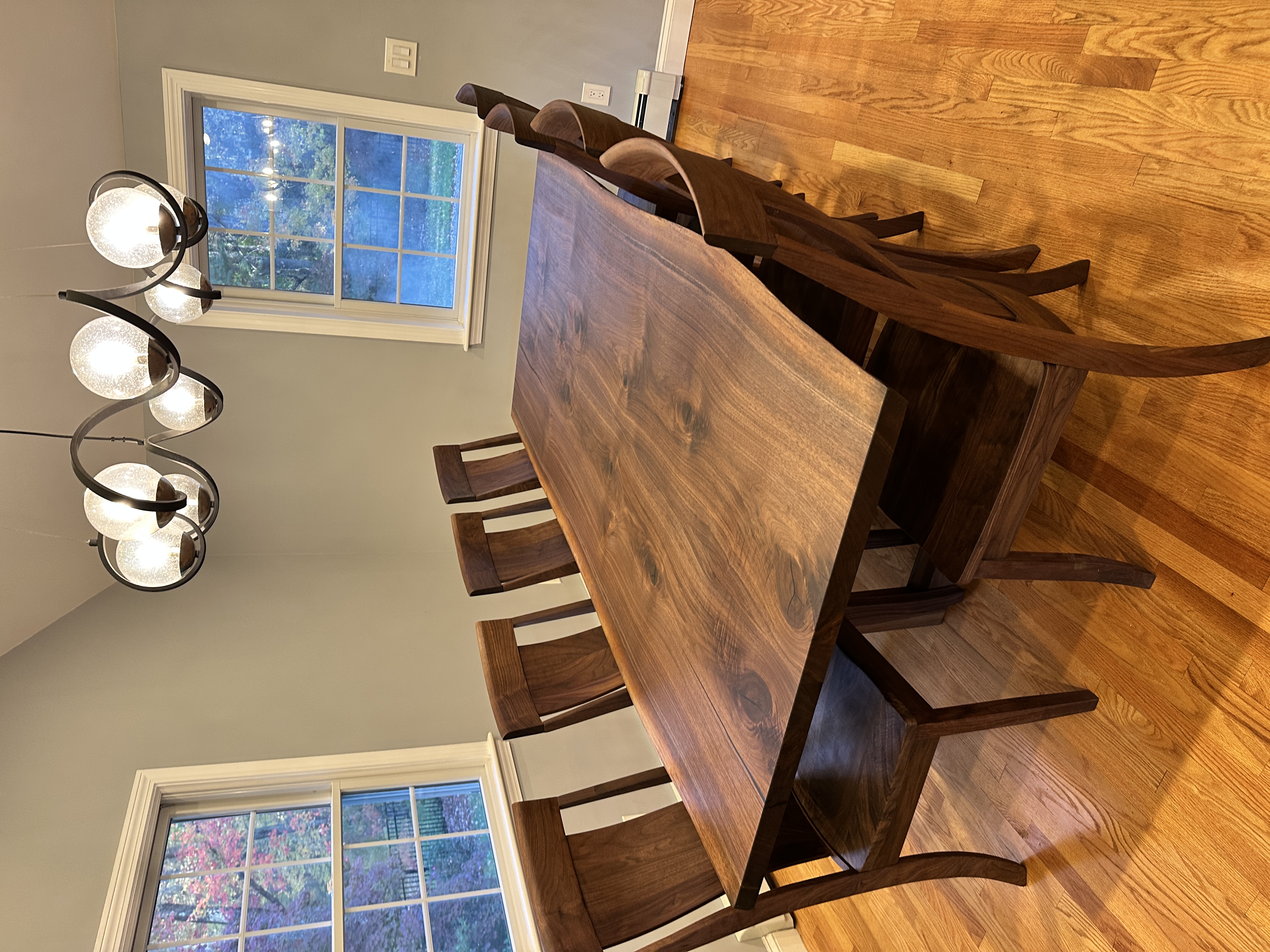 Walnut dining table & chairs — handcrafted Black Walnut table by New England Table Company
