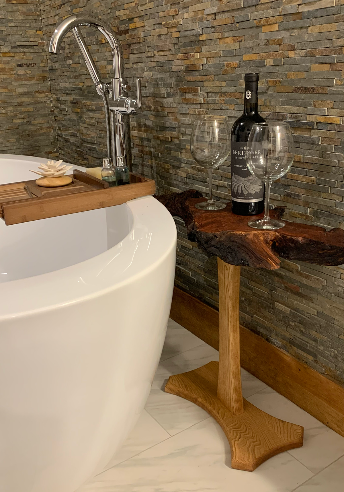 Bath Table — handcrafted Redwood table by New England Table Company