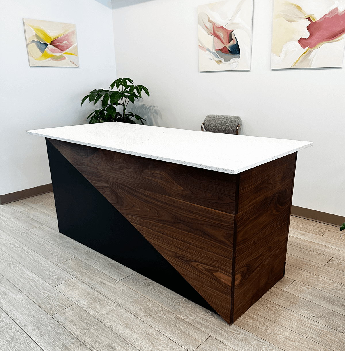 custom furniture : Black Walnut and Quartz Reception