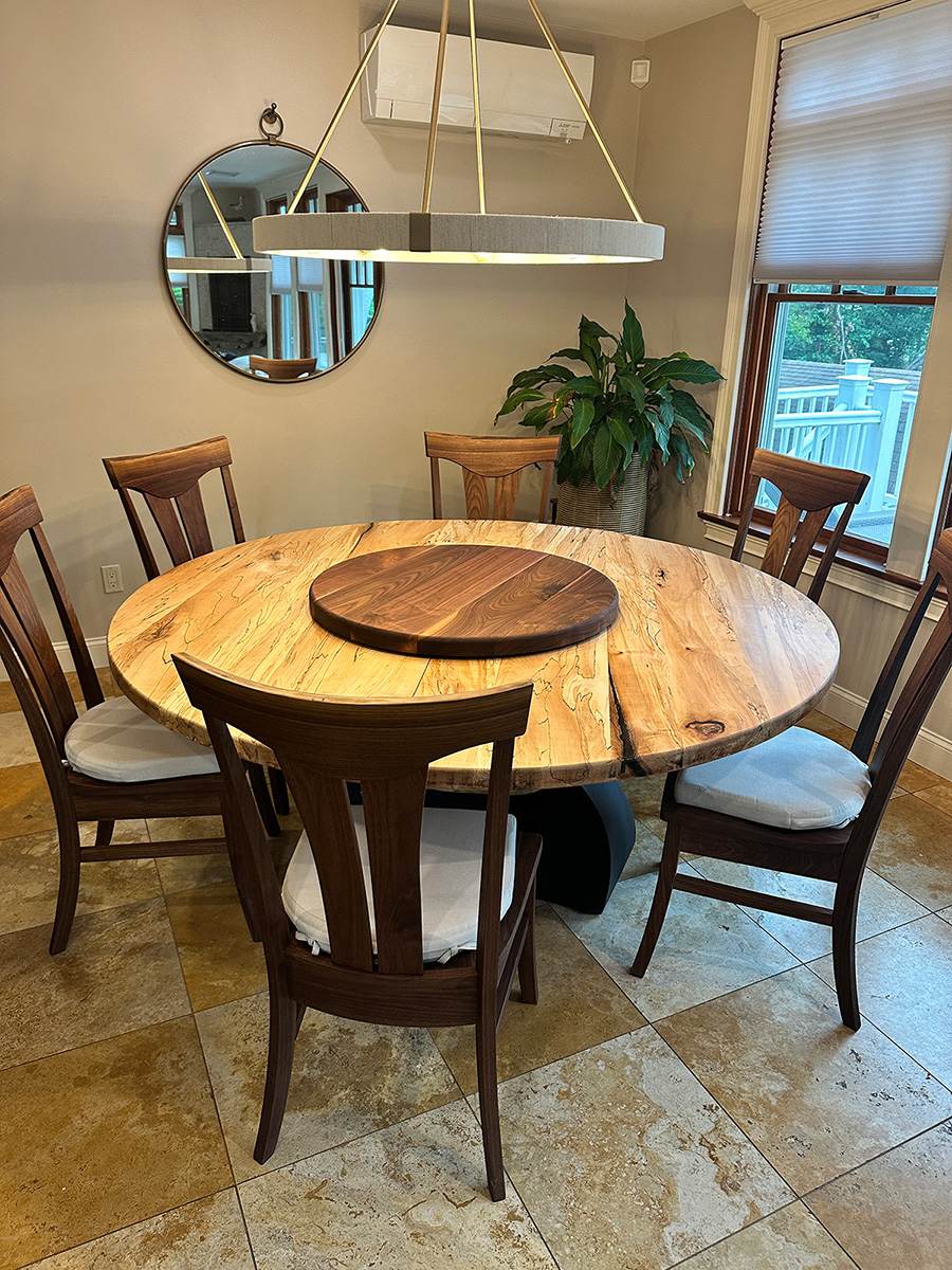 Spalted Maple Roound Dining Table — handcrafted Spalted Maple table by New England Table Company